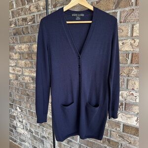 Ralph Lauren Womens 100% Cashmere Black Label Button Navy Cardigan Size Medium